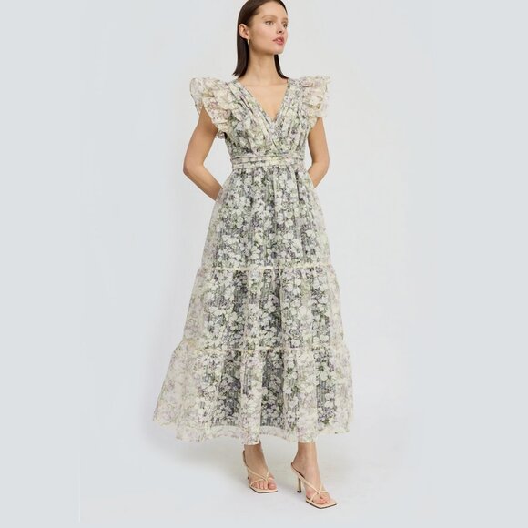 En Saison Floral Lace Maxi Dress in Cream and Green - Picture 8 of 11